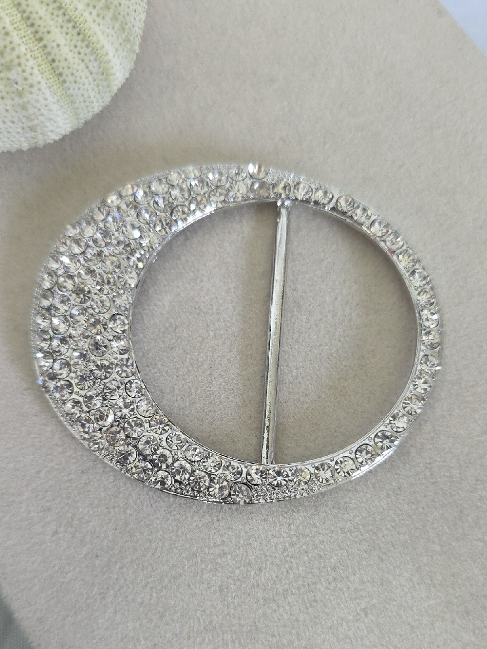 Silver Rhinestone Crescent Moon Belt Slide Buckle Scarf Ring